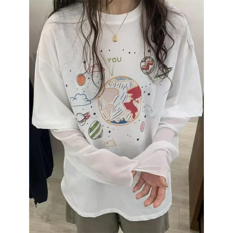 朵儿定制 【星球】夏季纯棉星球假两件圆领休闲T恤 IT43