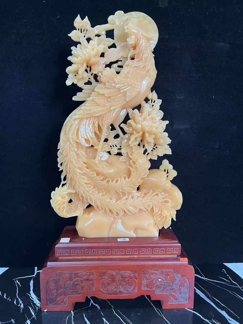 凤凰造型玉石工艺品创意酒店大堂装饰摆件手工雕刻中式家居摆件