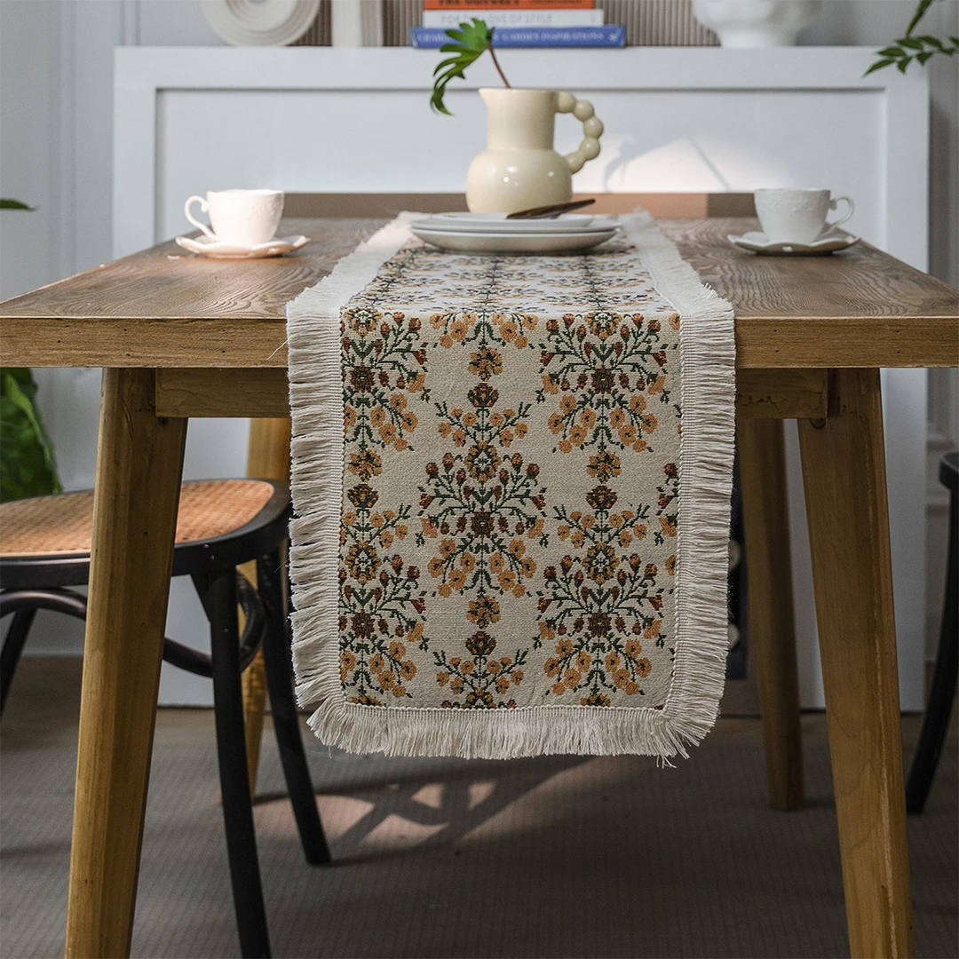 复古花朵桌旗红色波西米亚餐边柜旗布艺茶几电视柜长条尾巾