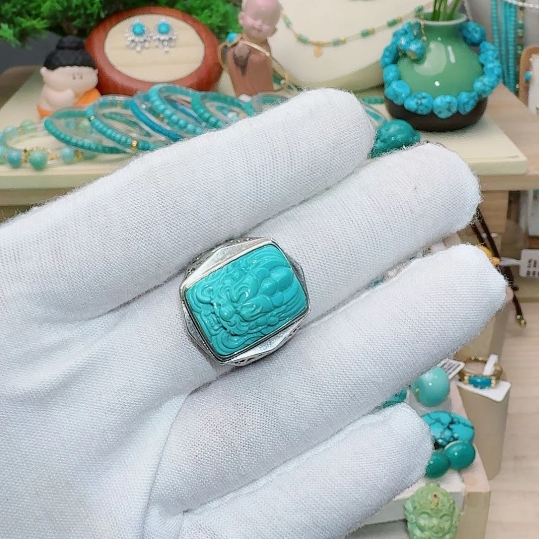 绿松石银S925镶嵌戒指