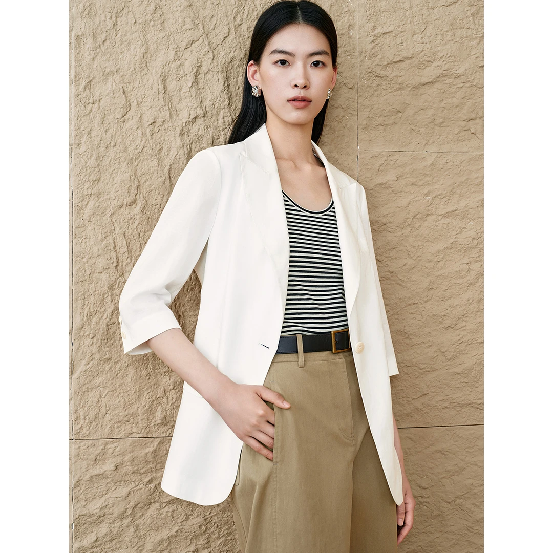 「感官雕刻」INSUN恩裳夏季时尚休闲亚麻通勤薄西装外套9C65210030