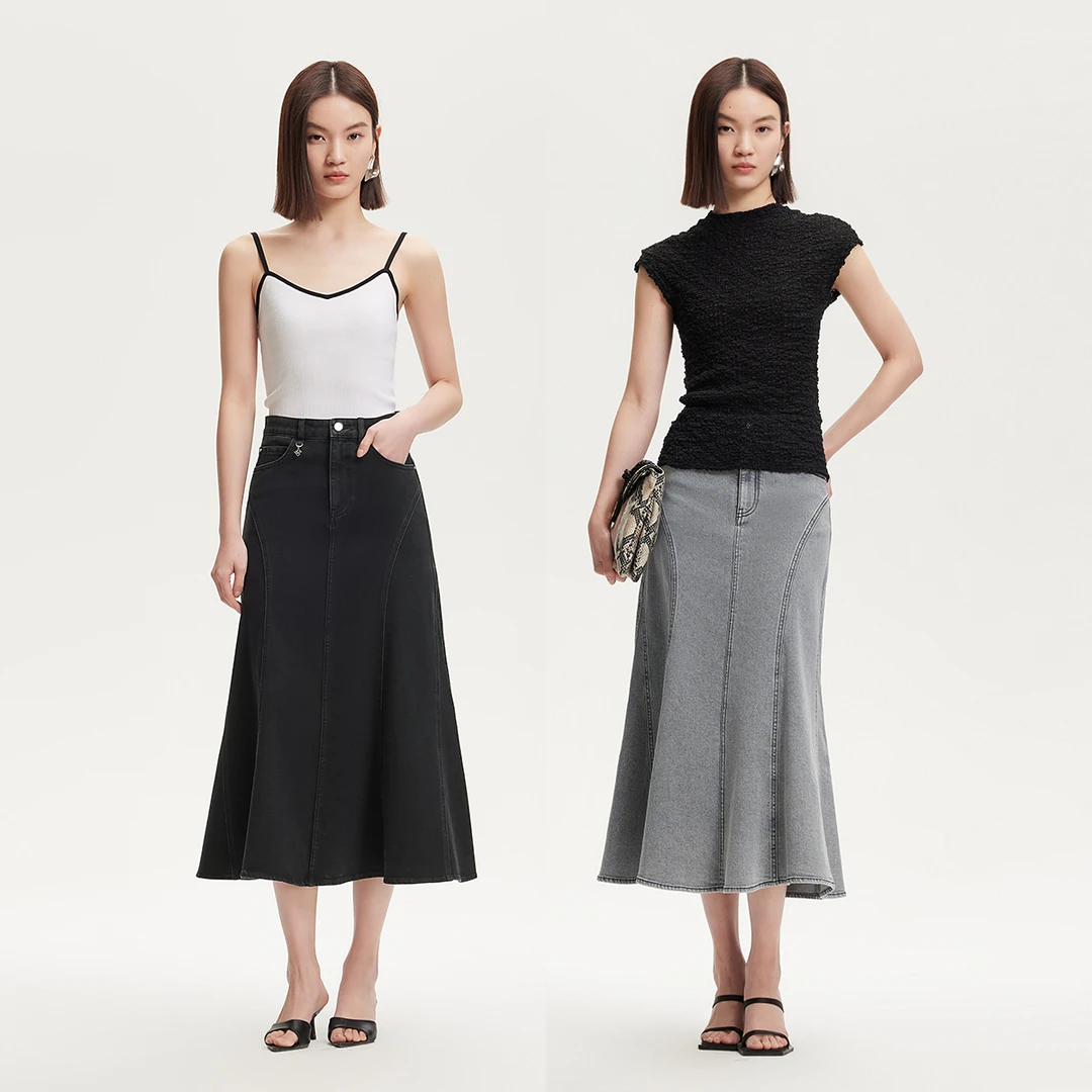 Vero Moda半身裙2025夏日穿搭新款高腰显瘦牛仔鱼尾裙325237015