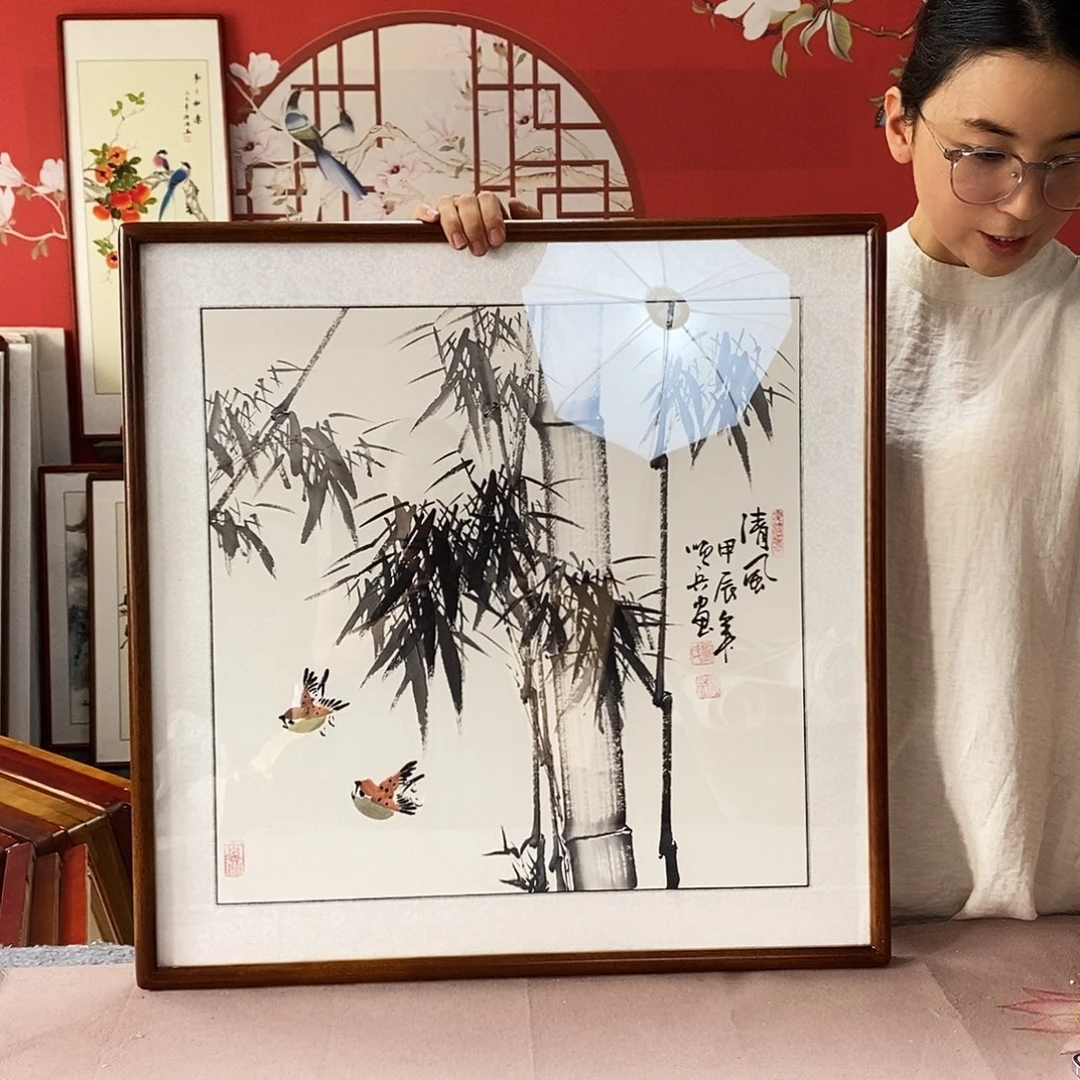 国画手写手绘国画作品62✖️62带框包邮