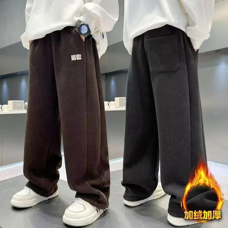 男童灯芯绒裤子加绒秋冬款2026新款纯色冬季长裤休闲中大儿童男孩
