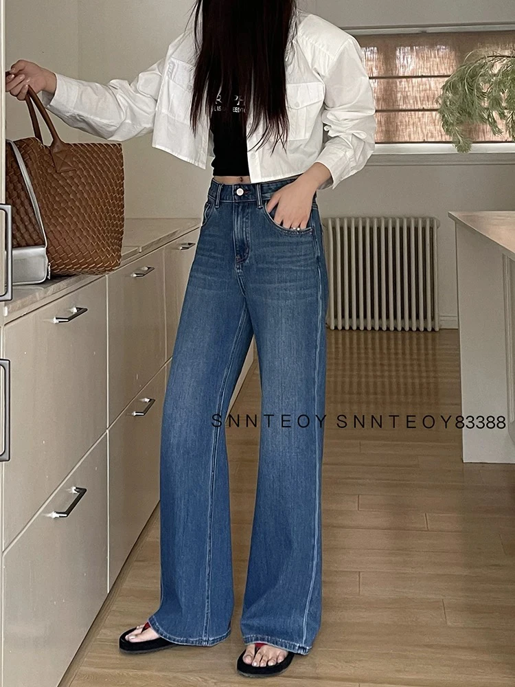 代嘉儿daiclaire牛仔裤女2025早春83388宽松显瘦蓝色阔腿小个子女