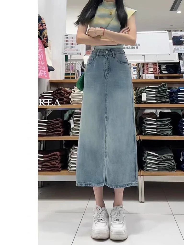 【艾丽莎定制】半身裙夏季薄款高腰显瘦梨形身材中长款a字裙N-9226