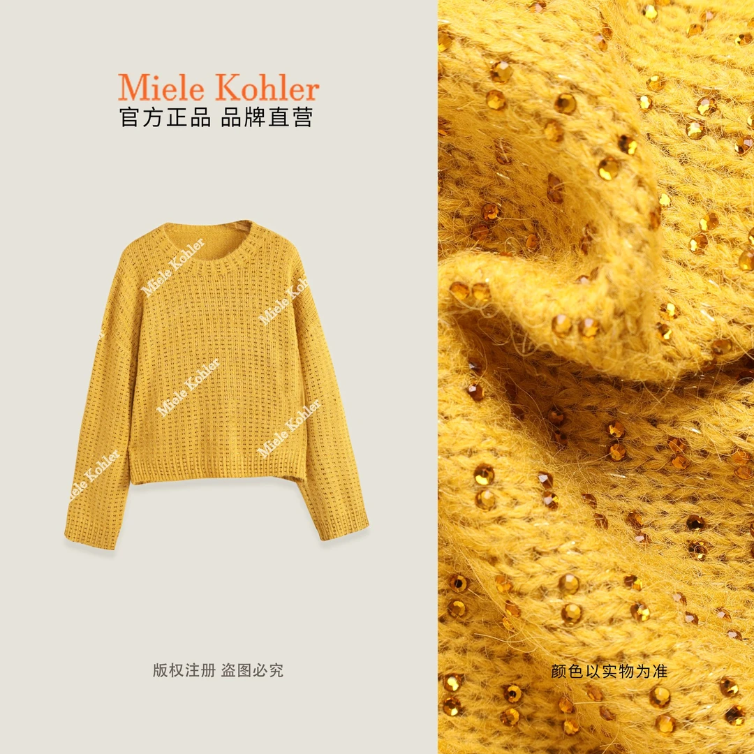 【夕阳古堡】秋季设计感细闪长袖女针织衫MKAQ1A115【澳门小源同款】