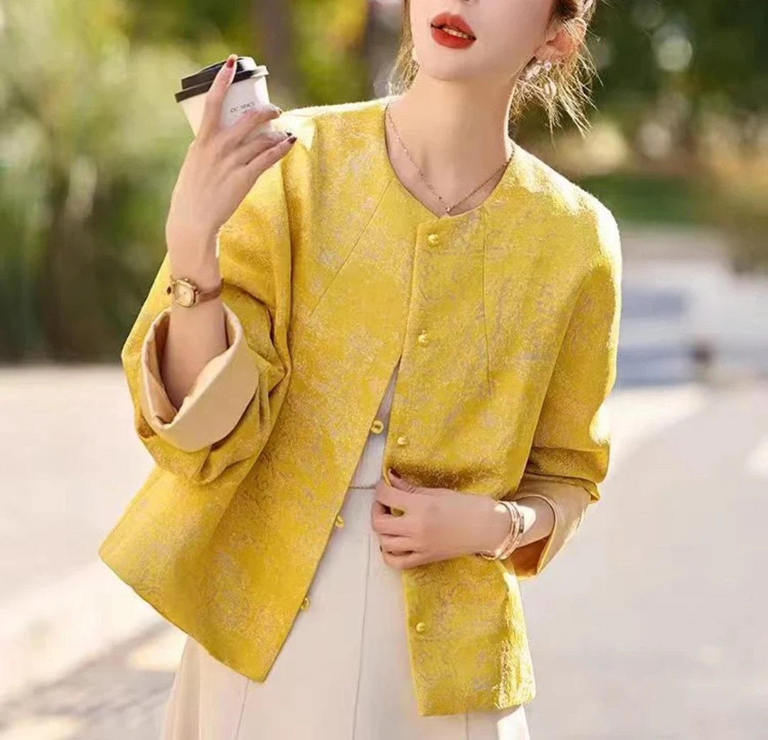 【春日颂歌】新中式提花减龄时尚复古春季新款外套2025A823雨情