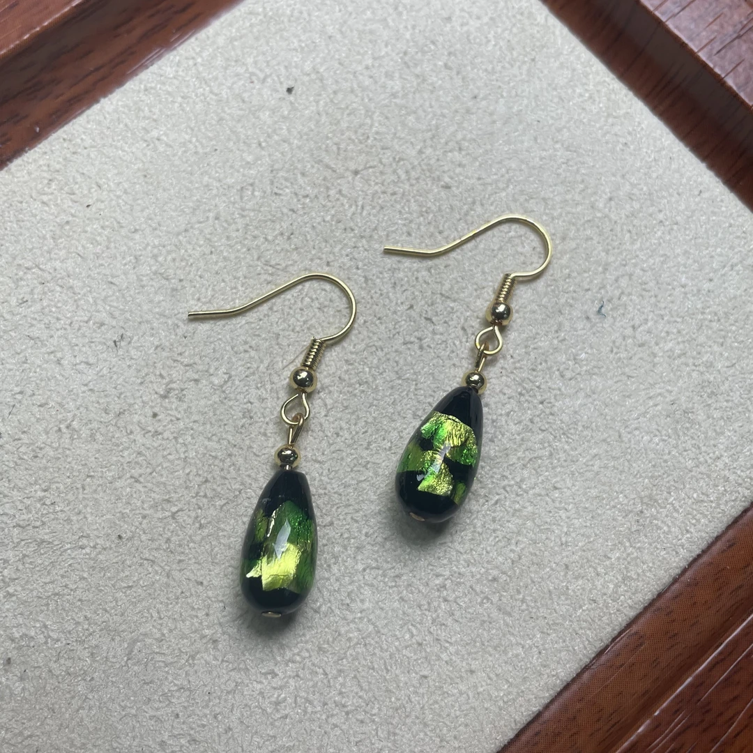 【艺品堂】璃璃 水滴型耳饰 绿璃璃 多样性发一对
