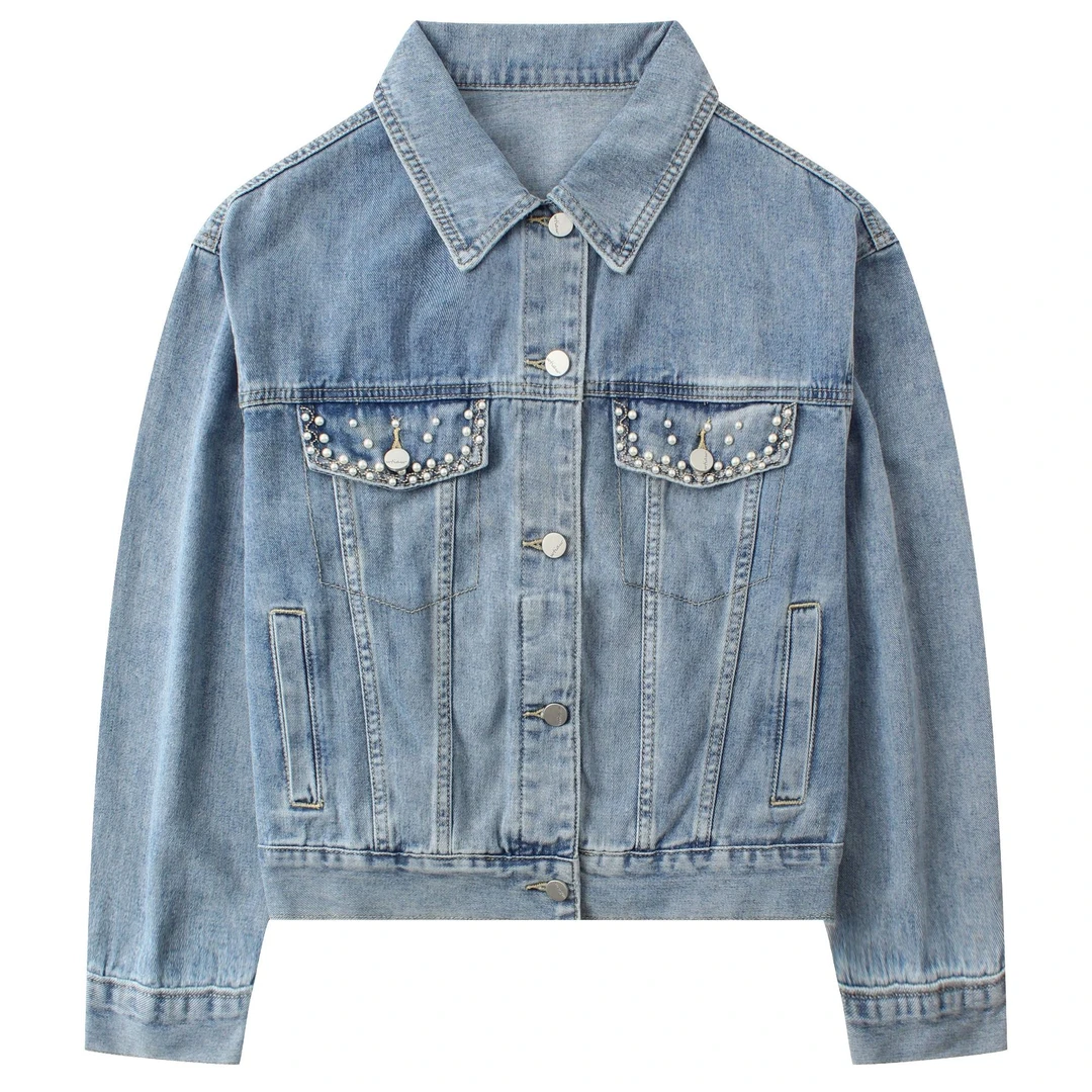 【小云总专享】潮流牛仔短外套女款宽松新款珍珠牛仔夹克LW291