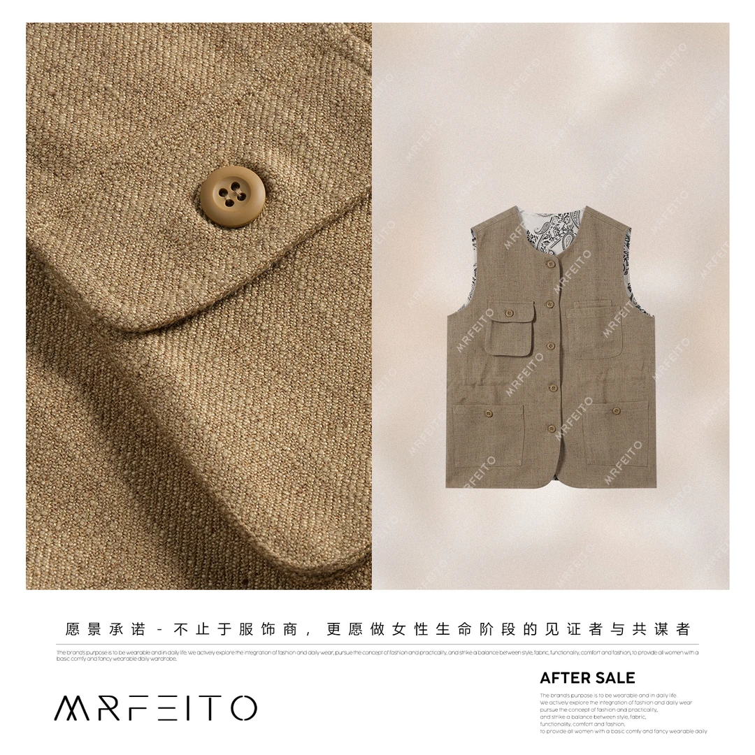 MRFEITO菲爷驾到【英伦老钱】高智苎麻简约贴袋马甲H2MA02Q33357