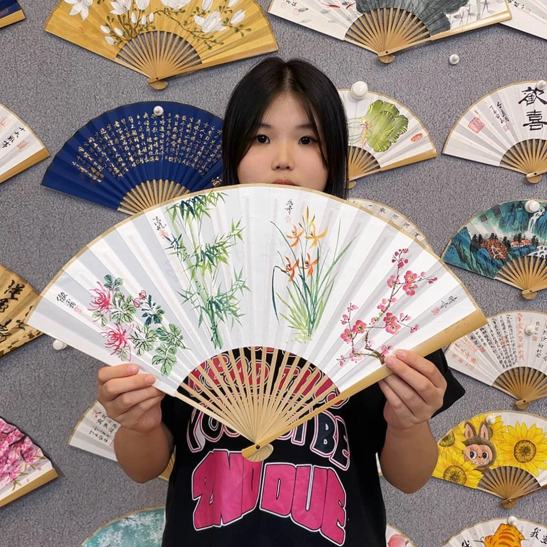 国画95寸玉竹-纯手绘-文玩扇骨（默认粘好）