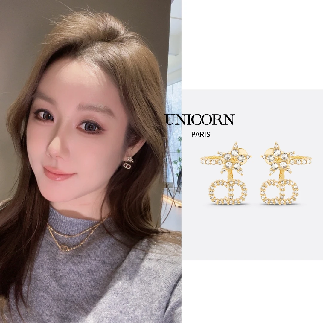 铜合金仿珍珠耳饰 经典镶钻五角星耳环女 ES0663