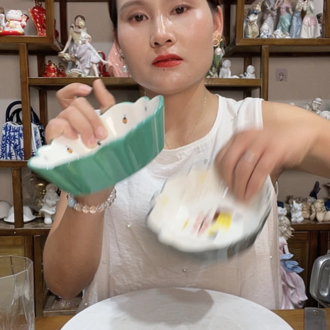 【闪购商品】琉璃手工艺品英*侠花朵陶瓷手绘碗2个