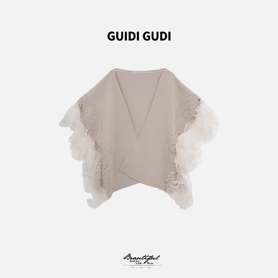GUIDI GUDI【御风】黄加蓝重工蕾丝披肩外套