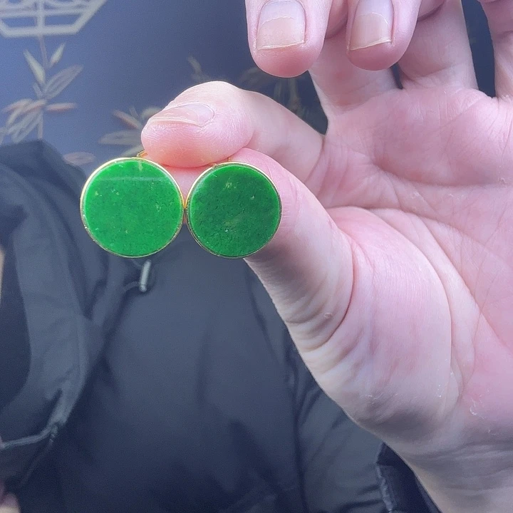 翡翠耳饰银S925镶嵌特价白点多 微瑕