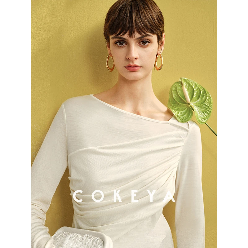 COKEYA/黄金羊毛“芭蕾衫”~极细羊毛中弹圆领套头针织打底衫女春