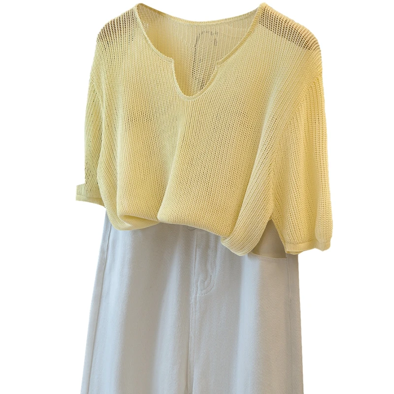 丝柏舍2025夏季新款女装通勤简约套头正肩短袖针织衫S52X4633Z