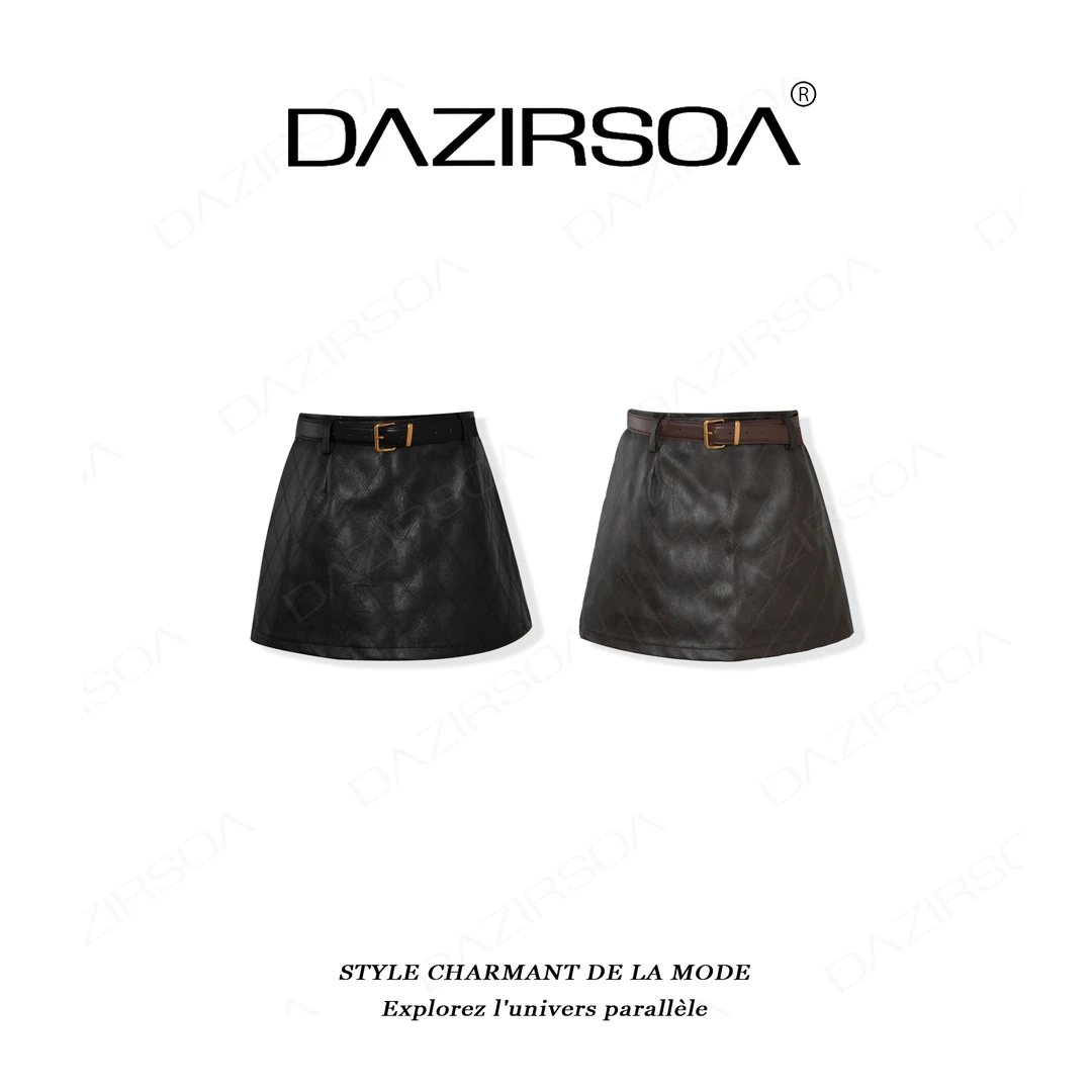 DAZIRSOA/达姿“解构规则”时尚百搭复古洋气菱形格半身裙 AB638