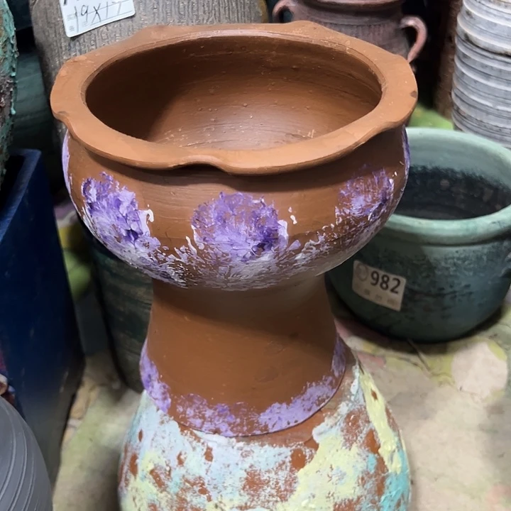 粗陶盆有孔高20口18