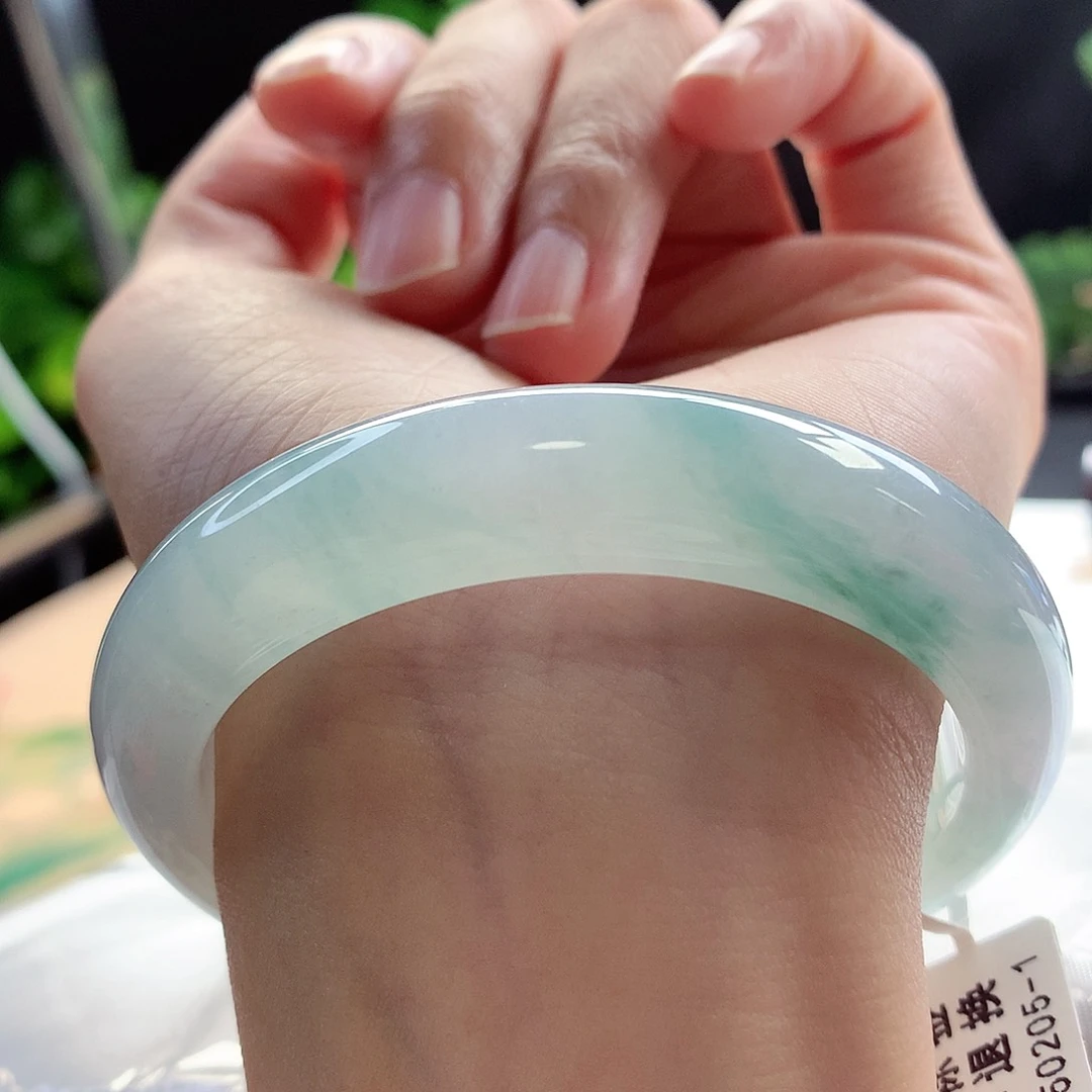 未镶嵌手镯翡翠55-56圈口冰飘蓝花全条透光五星推荐8号