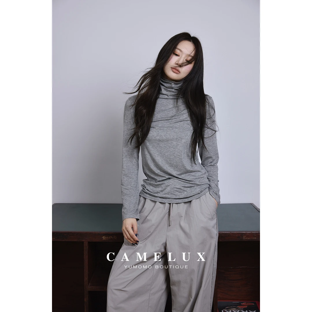 【Camelux线】row风肌底T莱赛尔澳毛进口纤维混纺堆堆领打底QTA3022