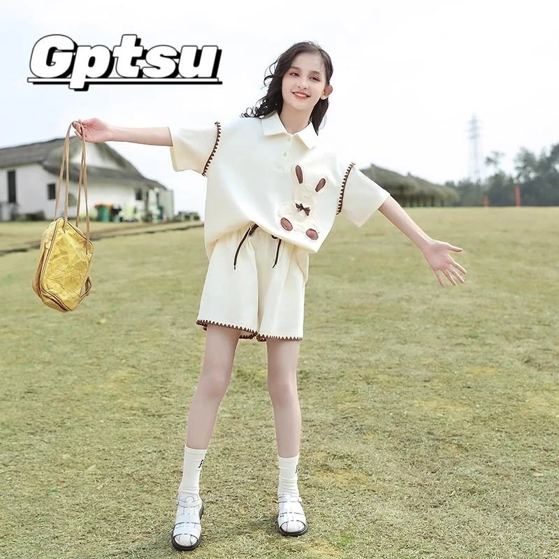 GPTSu女童夏装2025新款套装大童夏季短袖t恤小女孩夏款洋气两件套