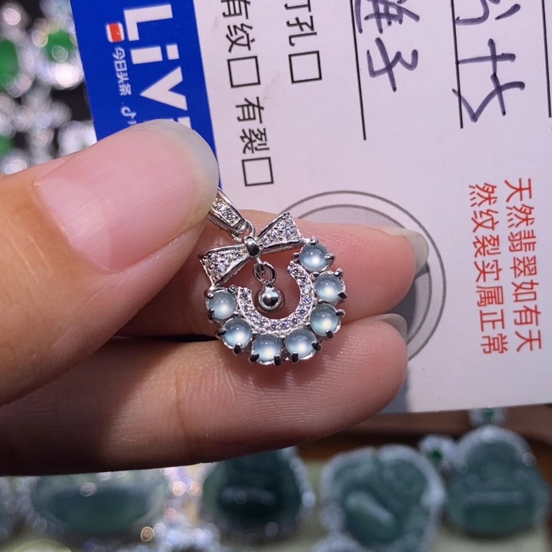 颈饰银S925镶嵌翡翠天然