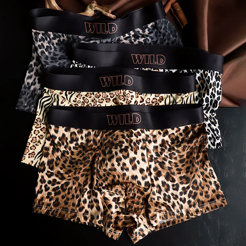 性感豹纹印花男士内裤男式平角裤个性潮流男生运动透气四角裤短裤