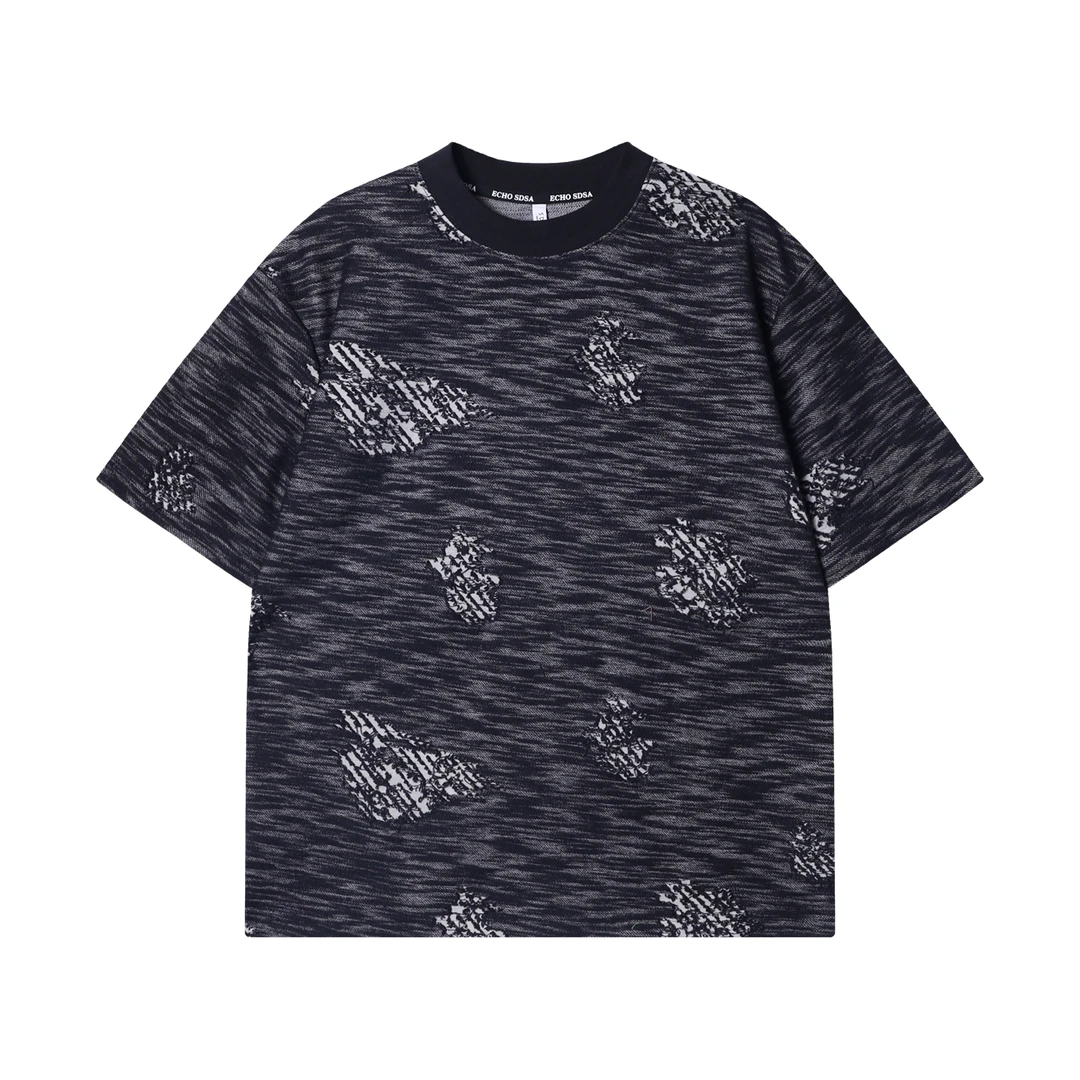 夏季高级感新款美式撞色磨破短袖T恤嘻哈百搭高街宽松圆领上衣