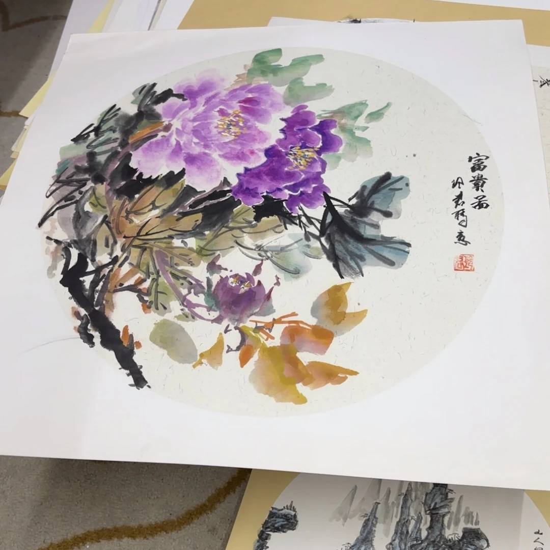 国画斗方卡纸作品童