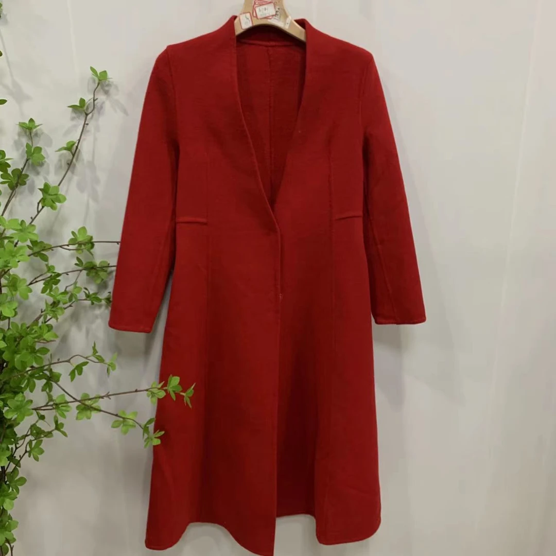 A0731香港知后高端定制红色立领中长款大衣
