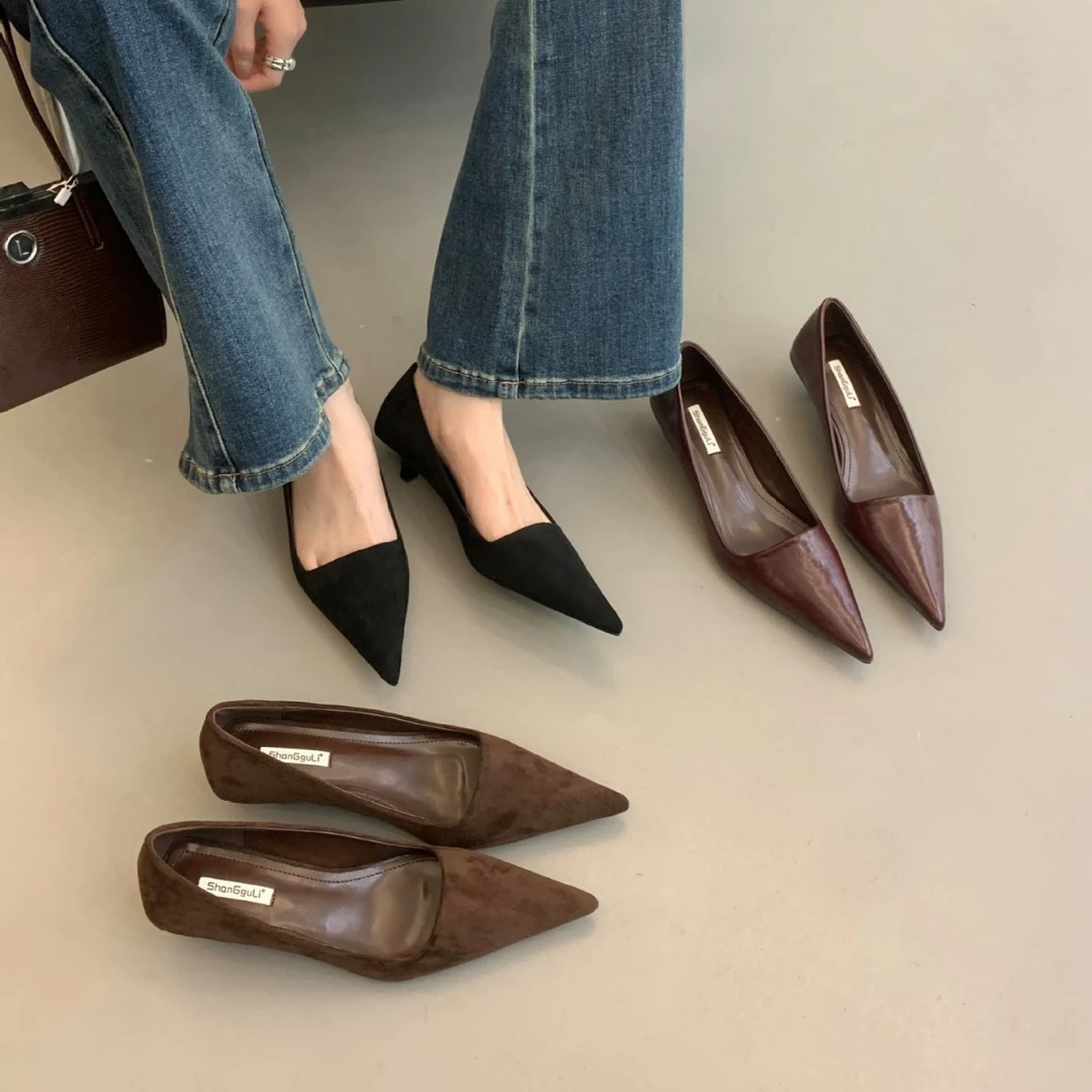 细跟尖头女鞋性感软皮高跟鞋2025春秋细跟法式女凉鞋气质时尚