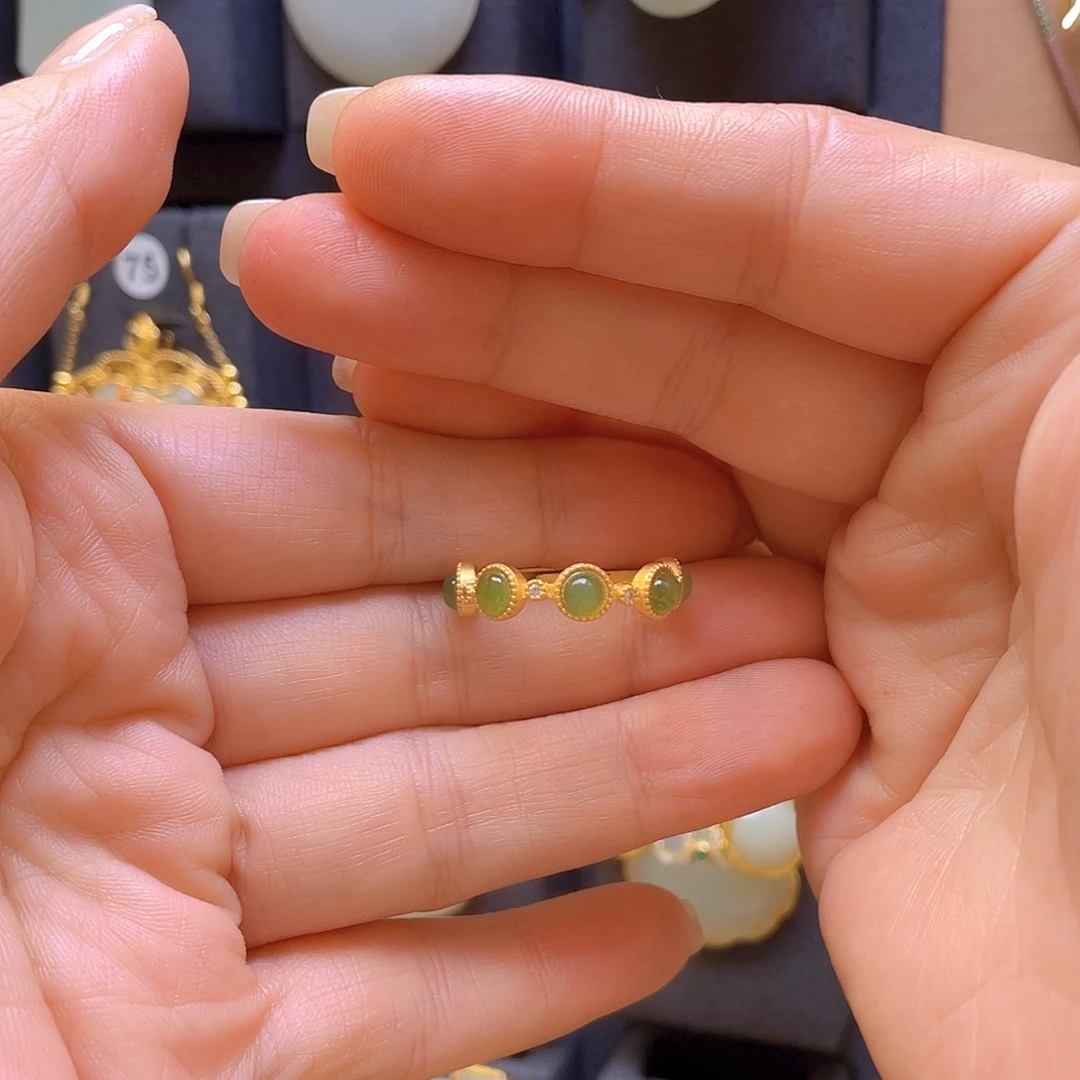 和田玉银S925镀金镶嵌戒指