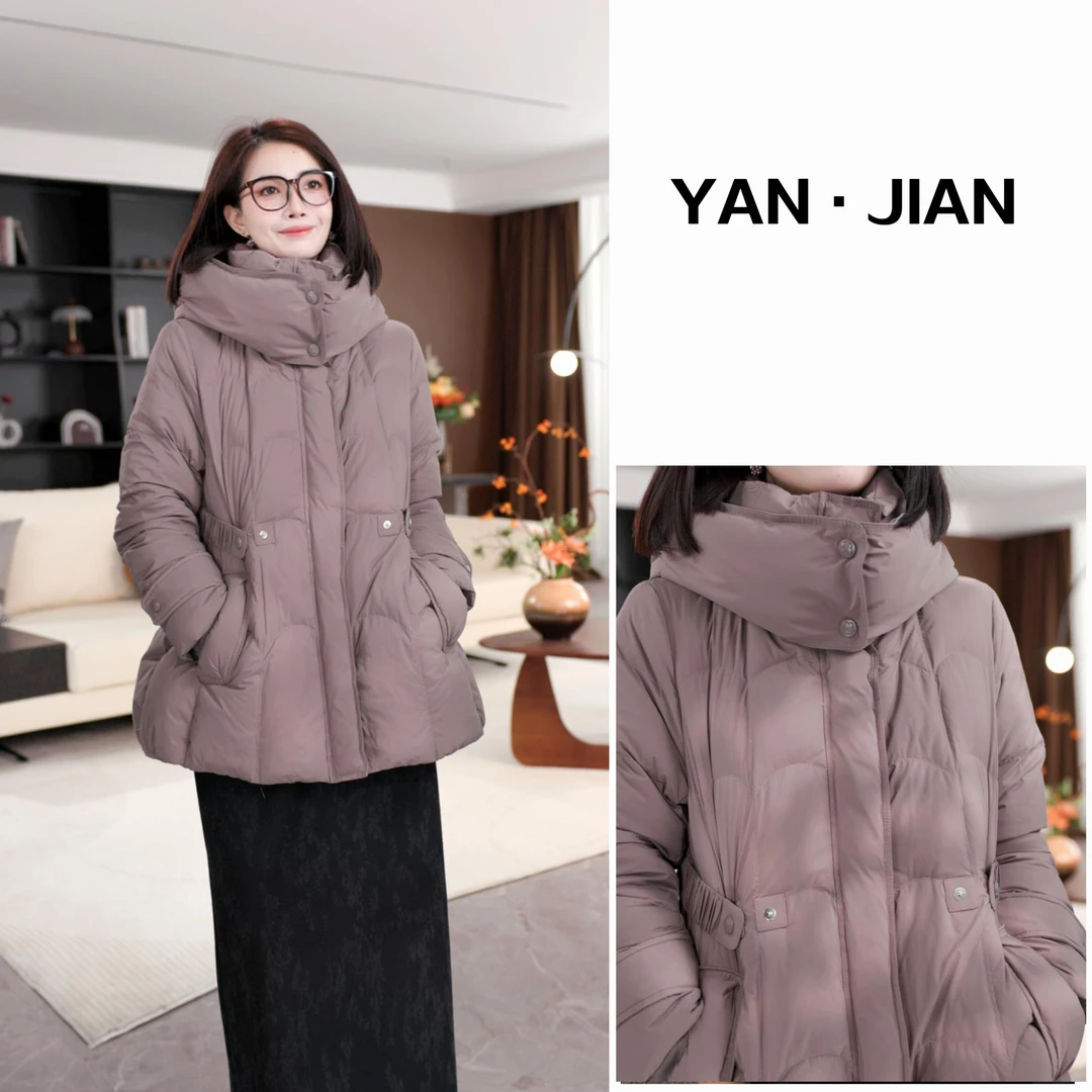 YAN JIAN【冬日泡芙】90白鸭绒加厚收腰连帽泡芙羽绒服