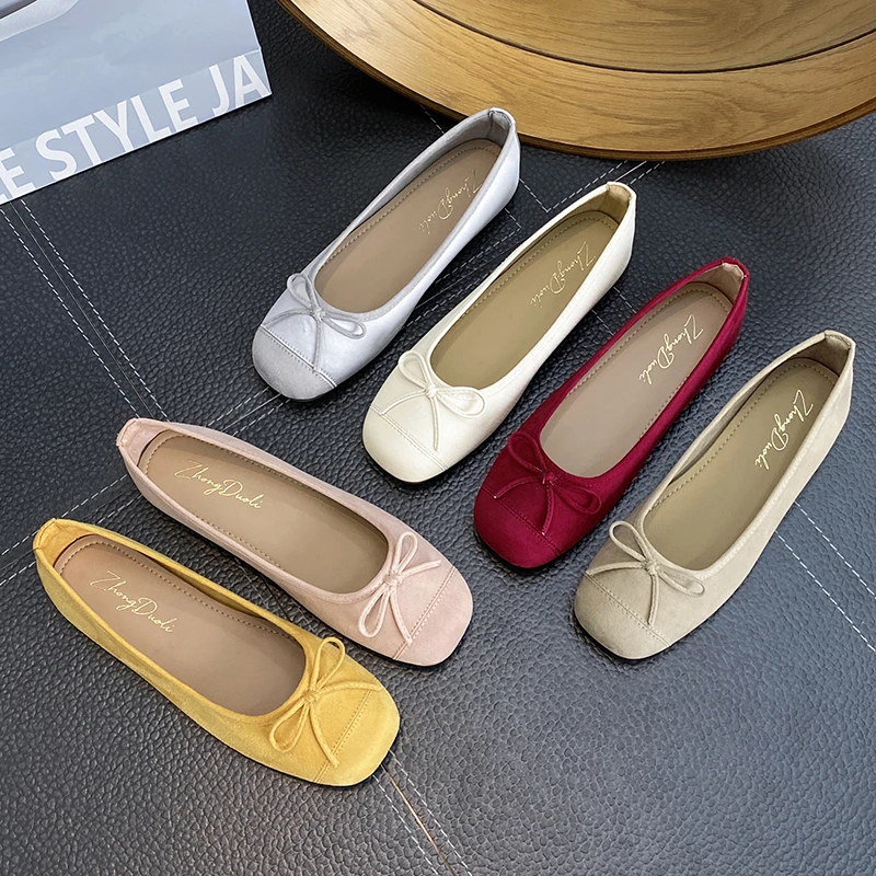 小个子内增高女鞋羊皮仙女风舒适百搭软底蝴蝶结芭蕾款平底单鞋