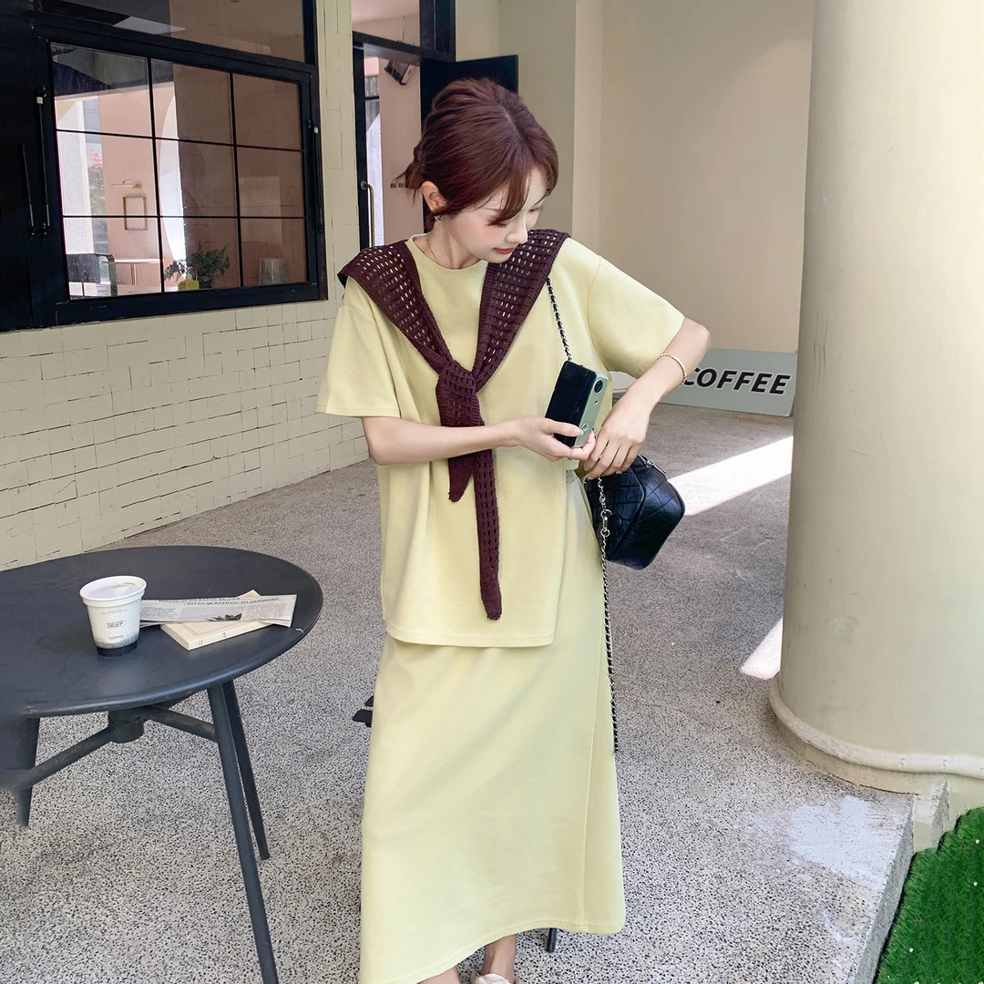 设计感气质一整套穿搭女2025夏季新款不规则披肩短袖半身裙两件套