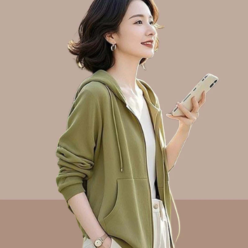 小众设计感绿色连帽开衫外套2025年春秋新款新颖别致外搭上衣女款