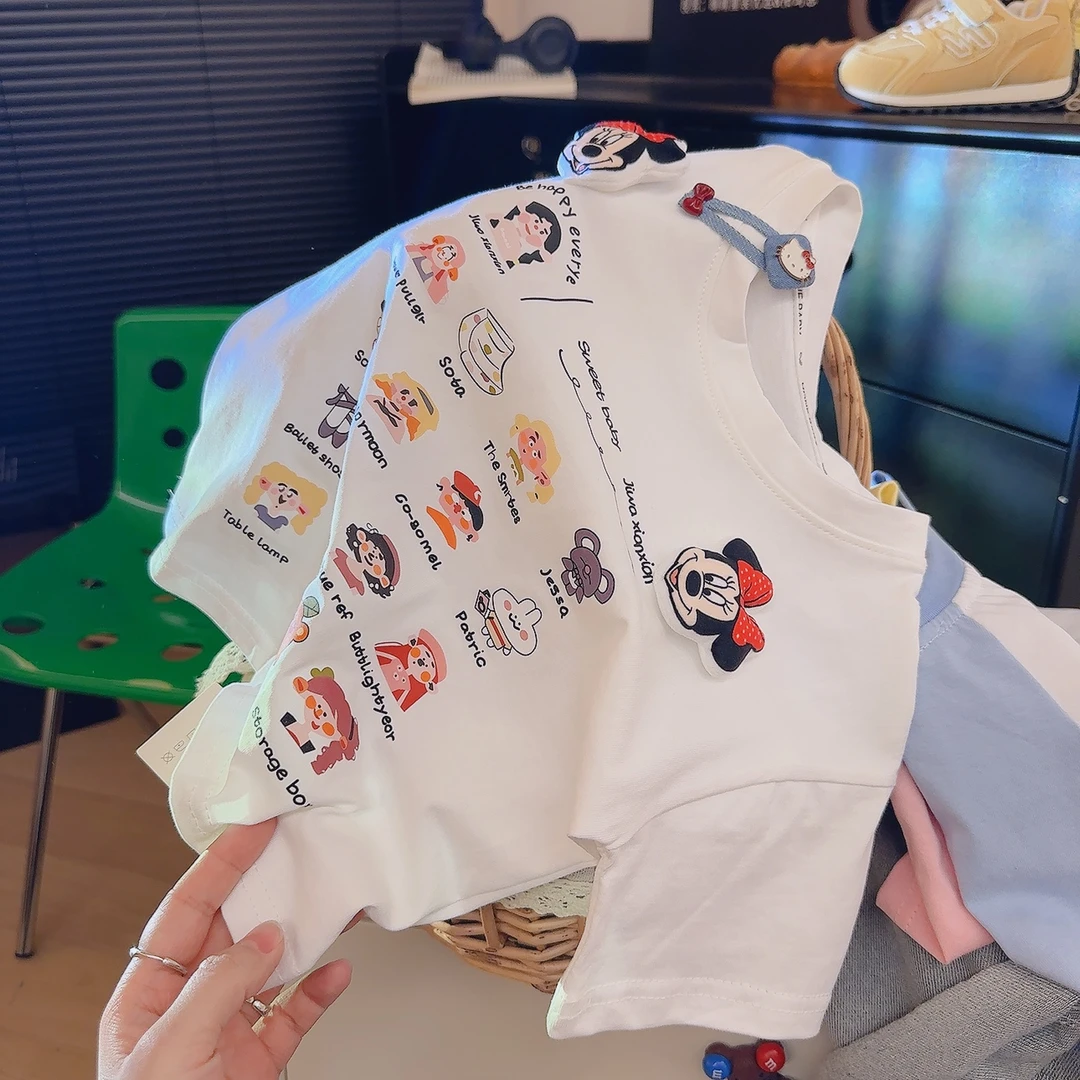 2025夏季新款女童t恤立体装饰儿童卡通休闲半袖上衣吸汗女童短袖