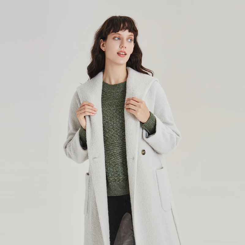 OBEG欧碧倩冬毛呢外套中长连帽大衣10404160