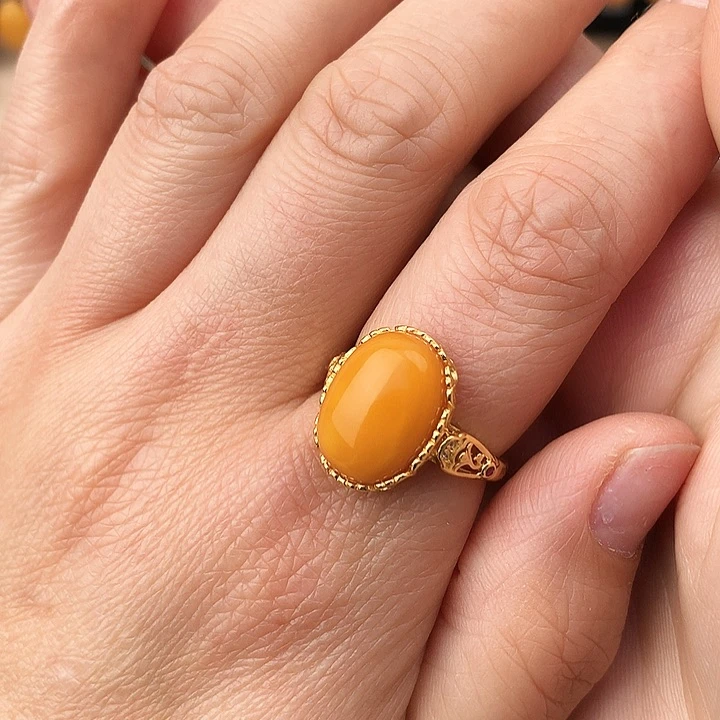 蜜蜡戒指银S925镶嵌戒指