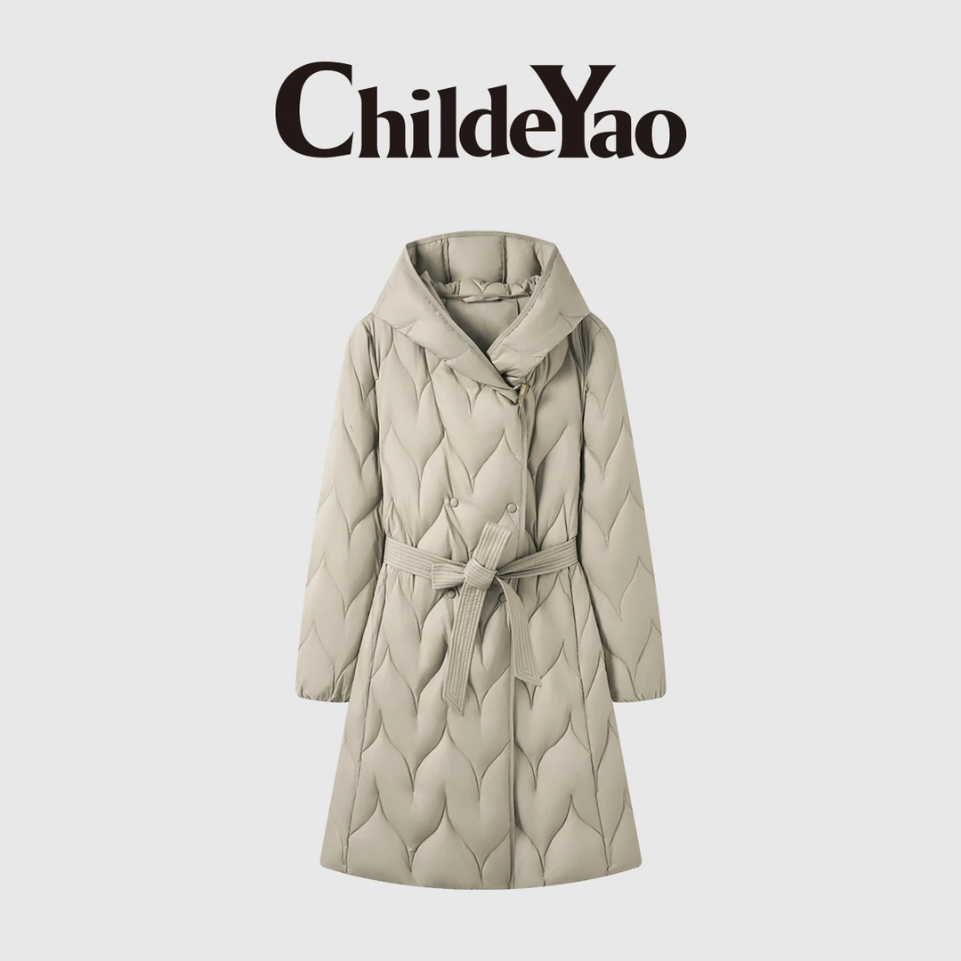 90%鹅绒休闲松弛感中长款连帽羽绒服女冬季 CYC57235