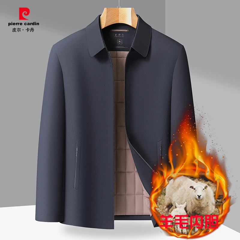 皮尔卡丹羊毛行政棉服大码中老年棉衣加大加肥男士商务休闲外套冬