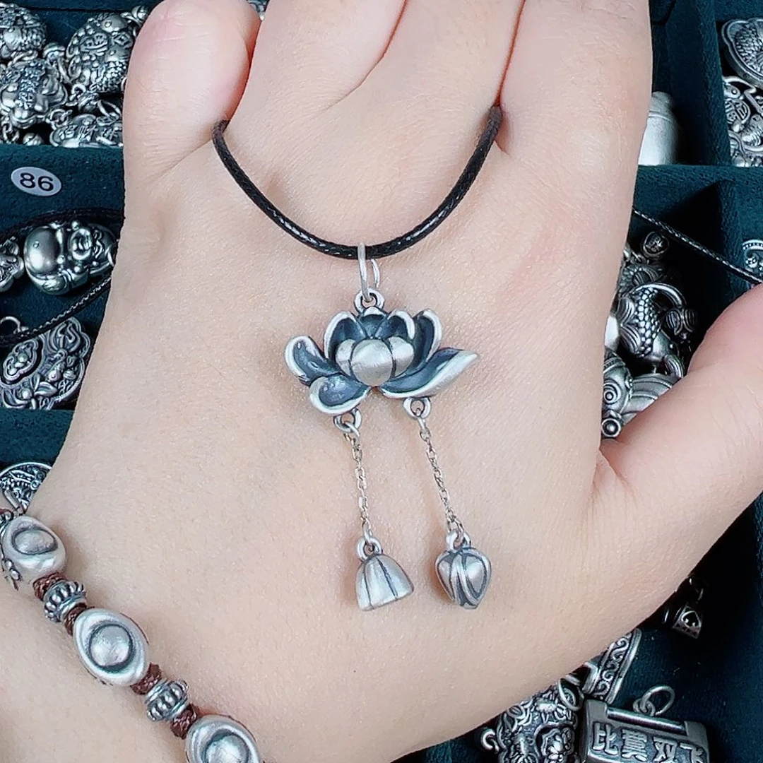 无足银足银999莲花吊坠
