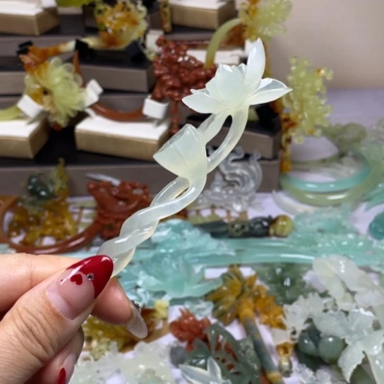 蛇纹石玉发饰未镶嵌欭*