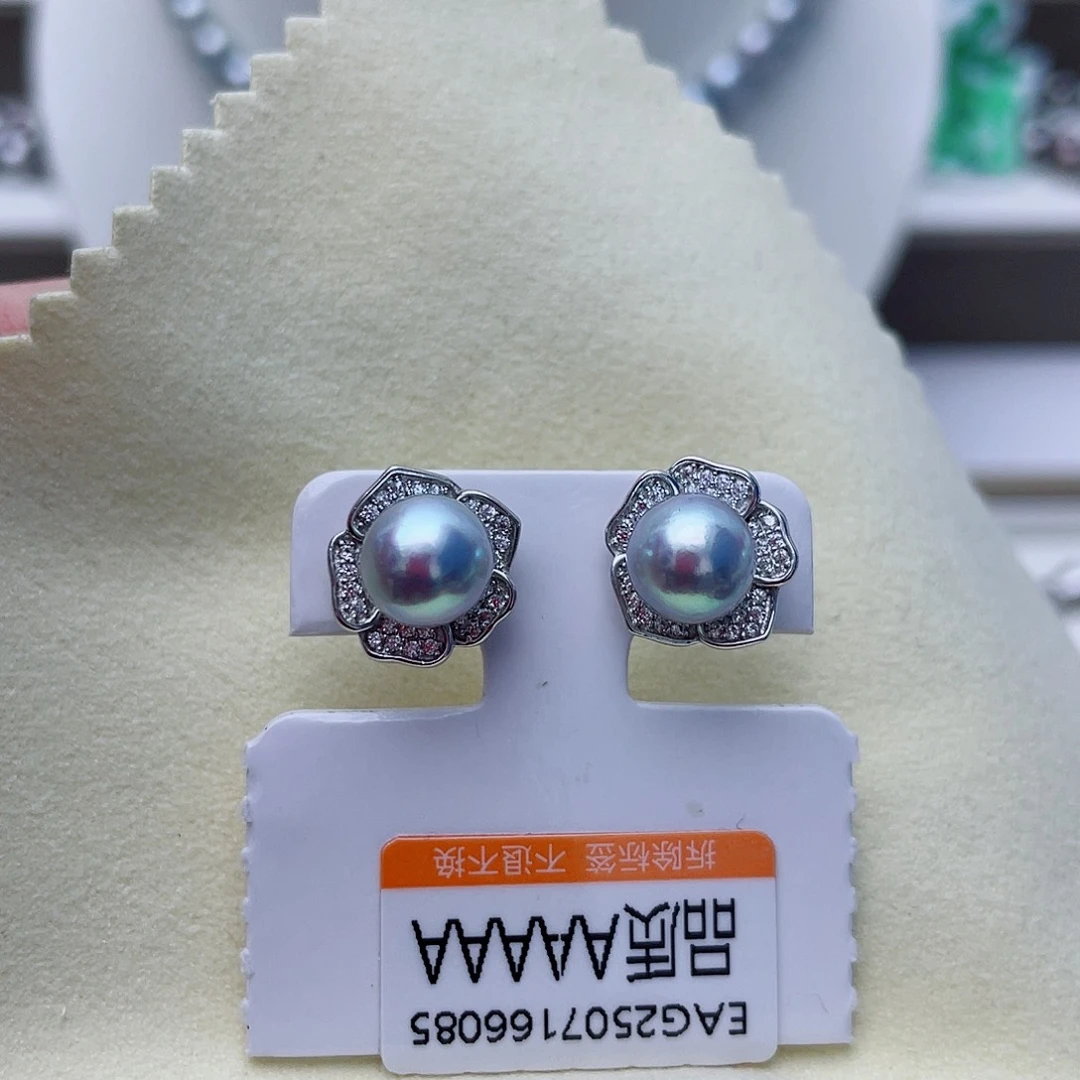 银S925镶嵌耳饰海水珍珠w65