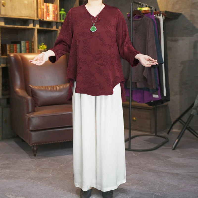 Y2510时尚宽松夏季衬衣常规薄款纯色中老年女装复古中国风小衫