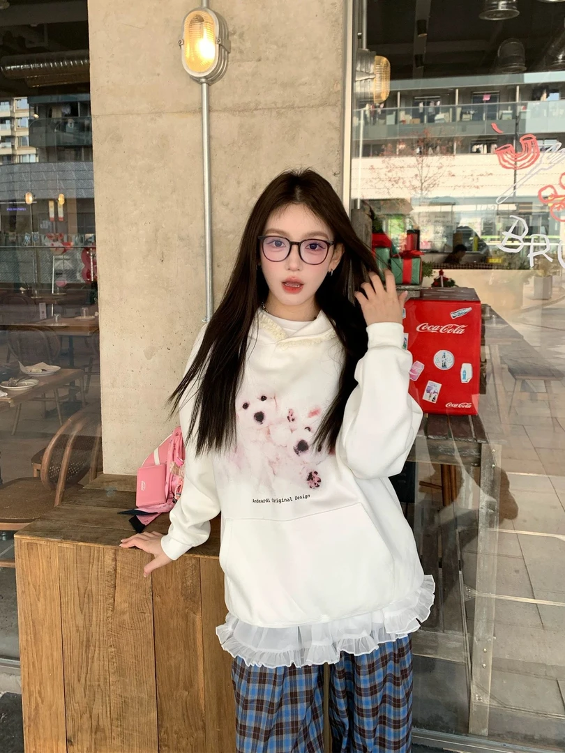 呆呆姐 AND两只小狗直喷印花刺绣连帽卫衣！重磅 超级百搭好看！