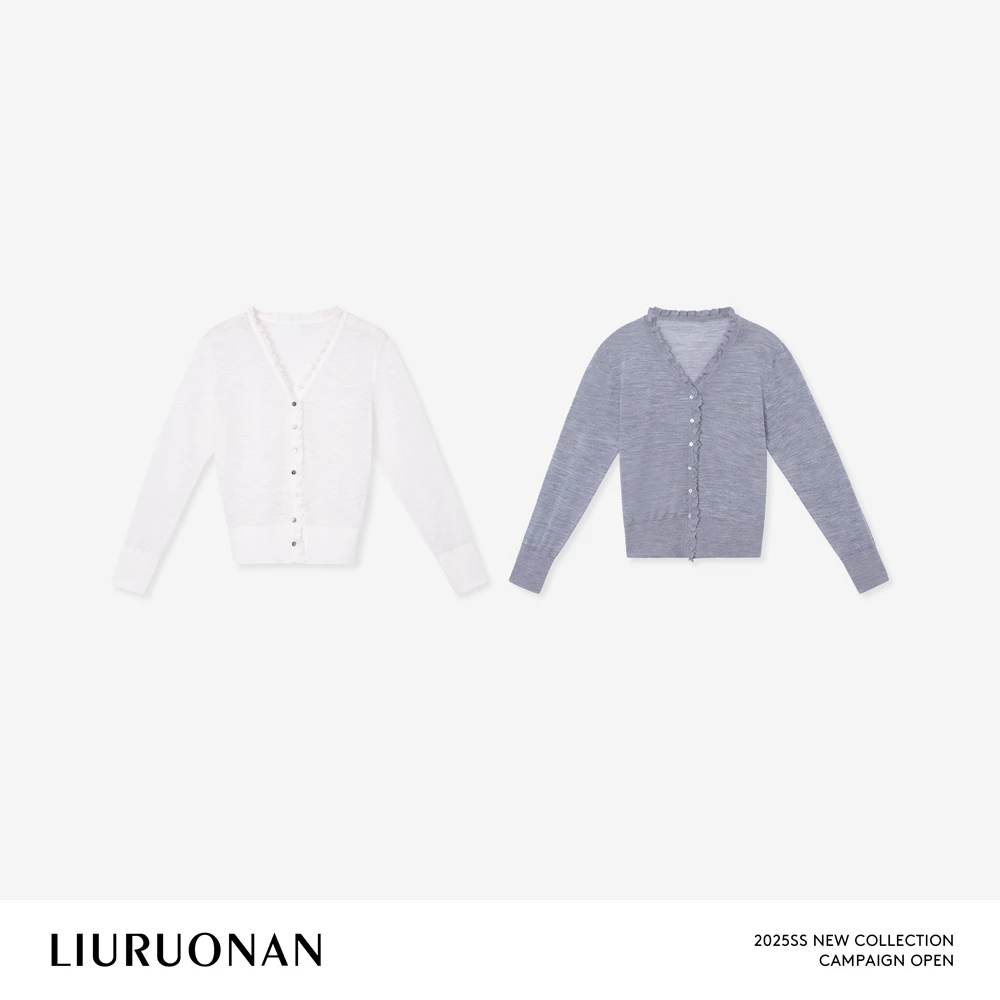 LIURUONAN 25SS 【木耳边薄开衫】舒适修身长袖毛针织衫