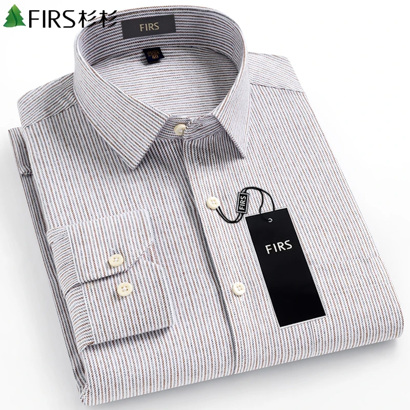 衫衫中年男士春秋季薄款衬衣中老年人休闲潮流条纹长袖衬衫爸爸装